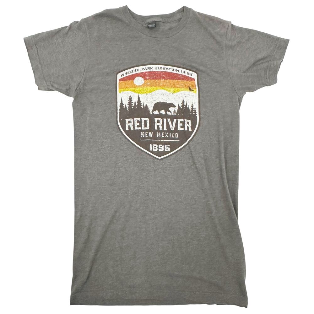 Red River NM brown T-Shirt tee shirt women's SMALL bear trees red orange yellow
